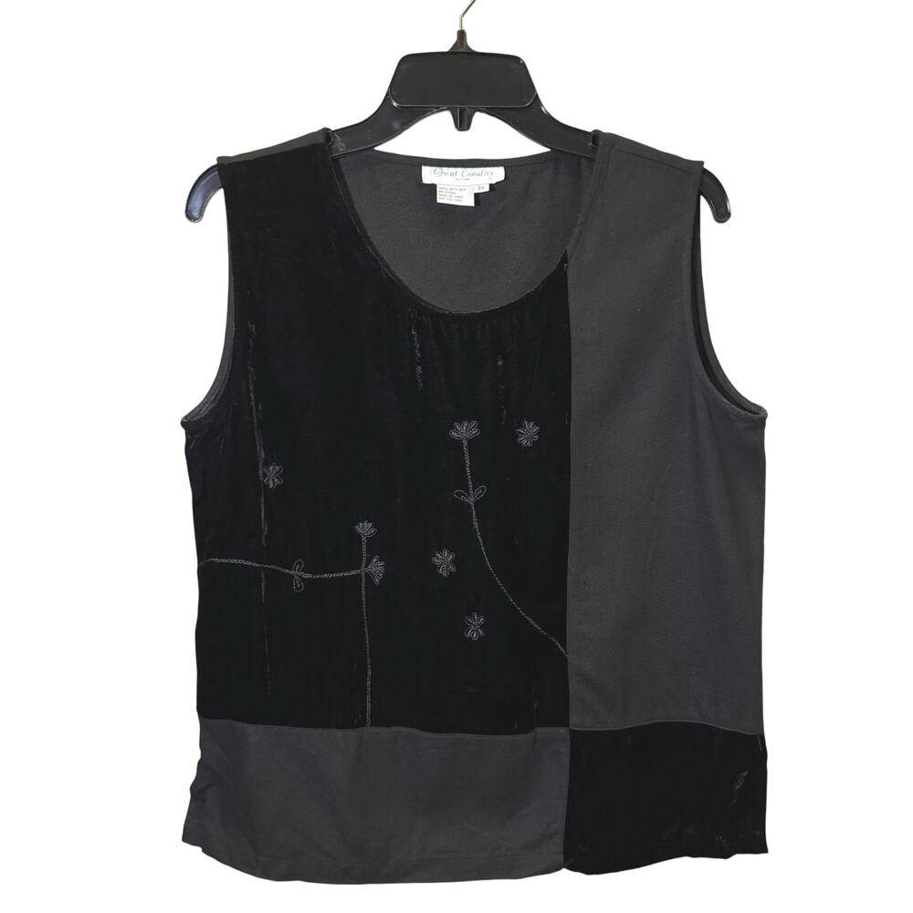 Vintage 80s Great Cavalier by St. Paul 100% Silk Black Velvet Sleeveless Top M